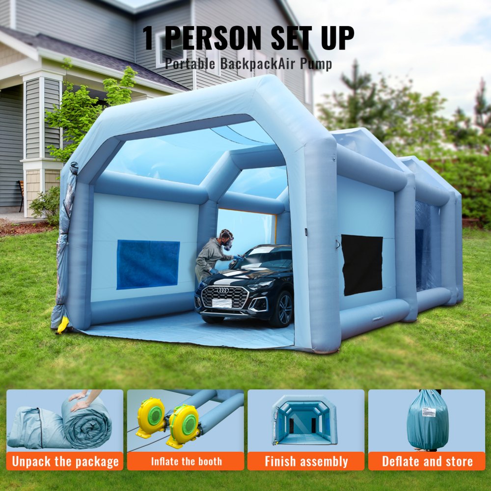 Inflatable Paint Booth, 33x20x13ft Inflatable Spray Booth, High Powerful 950W+1100W Blowers Spray Booth Tent, Car Paint Tent Air Filter System for Car Parking Tent Workstation Motorcycle Garage