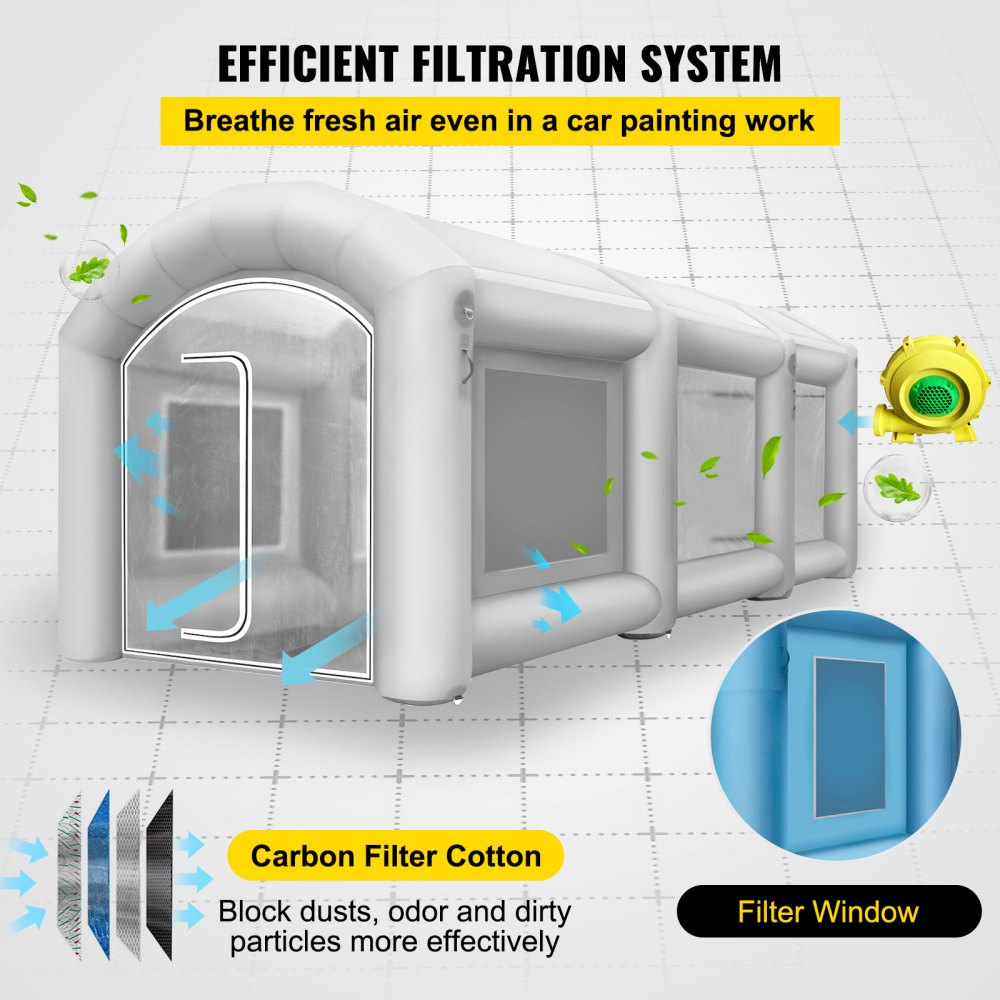 Inflatable Paint Booth, 20x10x 8 ft Spray Paint Booth, High Powerful 750W+350W Blowers Inflatable Spray Booth with Air Filter System Portable Car Paint Booth for Car Parking Tent Workstation