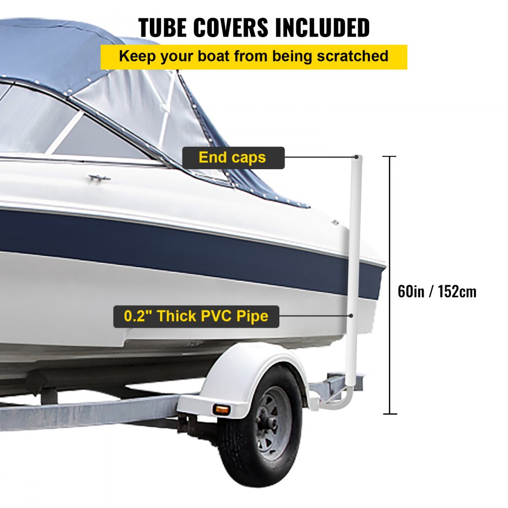 Boat Trailer Guide-on, 60", 2PCS Steel Trailer Post Guide ons, w/White PVC Tube Covers, Complete Mounting Accessories Included, for Ski Boat, Fishing Boat or Sailboat Trailer