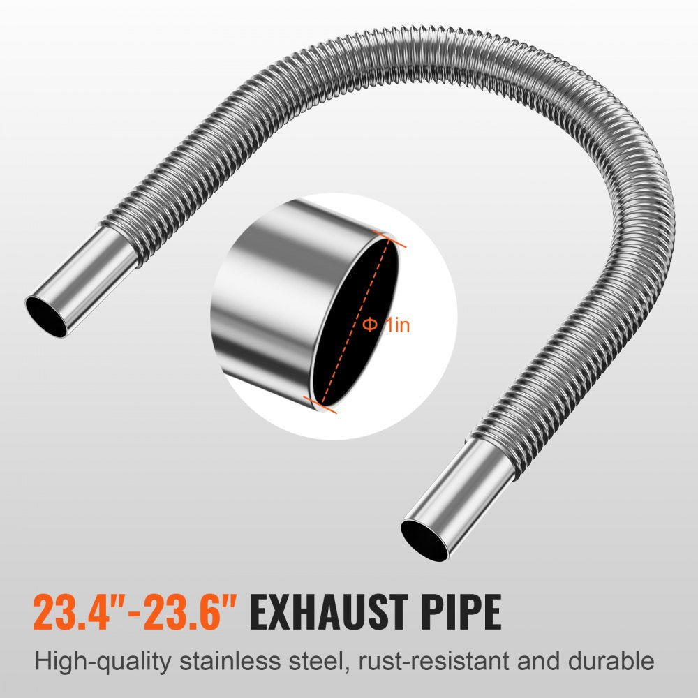 Diesel Heater Pipe Ducting Set, 3" Extendable Air Duct Hose, 1" Stainless Steel Exhaust Pipe, 2 Air Vents, Tee Air Outlet Connector and Hose Clamps, for 2KW/5KW/8KW Diesel Parking Heaters