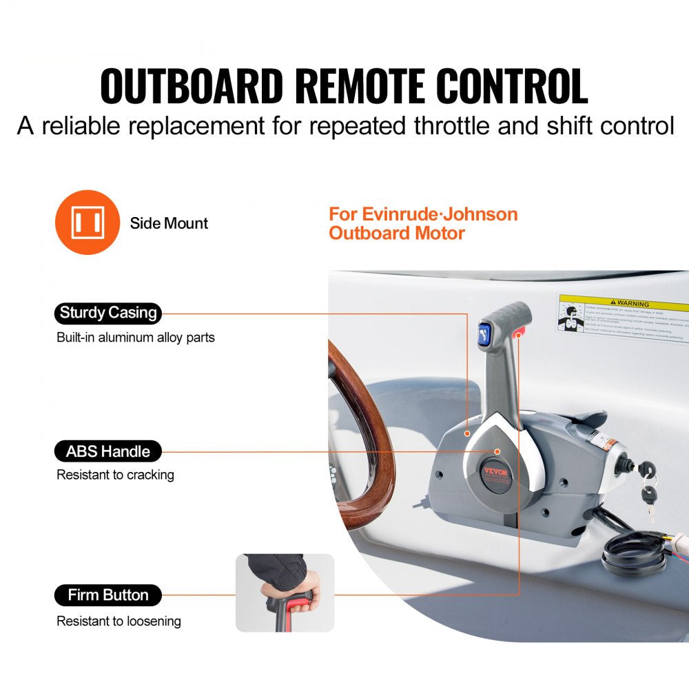 Boat Throttle Control, 5006180 Side-Mounted Outboard Remote Control Box for Evinrude Johnson, Marine Throttle Control Box with Power Trim Switch and Lanyard