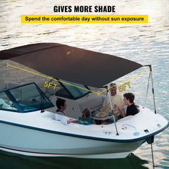 T-Top Sun Shade Kit 5` x 5`, UV-Proof 600D Polyester T-top Extension Kit with Rustproof Steel Telescopic Poles, Waterproof T-Top Shade Kit, Easy to Assemble for T-Tops ＆ Bimini Top