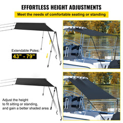 T-Top Sun Shade Kit 5` x 5`, UV-Proof 600D Polyester T-top Extension Kit with Rustproof Steel Telescopic Poles, Waterproof T-Top Shade Kit, Easy to Assemble for T-Tops ＆ Bimini Top