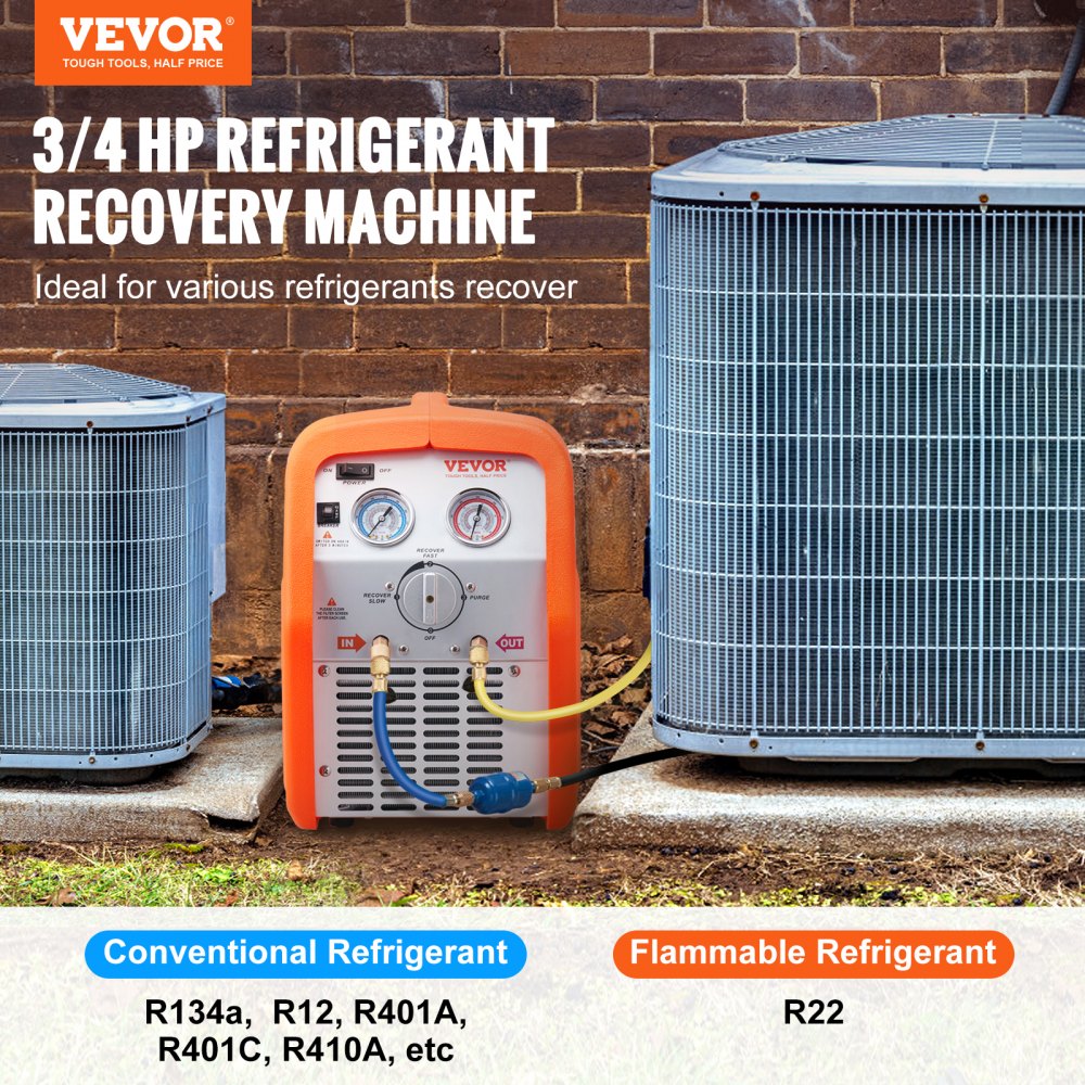 3/4 HP Refrigerant Recovery Machine - Portable AC Recovery Machine with High Pressure Protection, 120V 60Hz Refrigerant Recycle Machine HVAC for Car Air Conditioning, Vapor Liquid Refrigerant