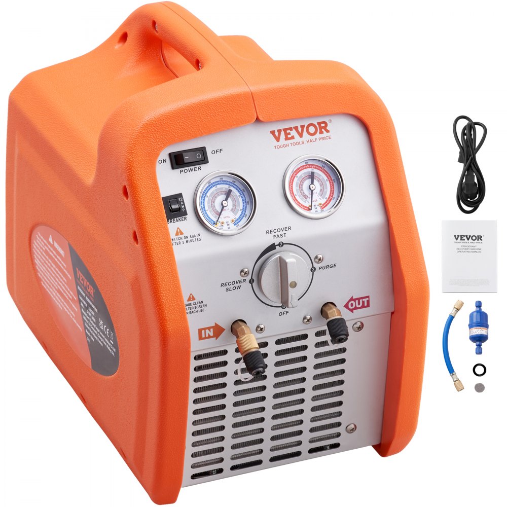 3/4 HP Refrigerant Recovery Machine - Portable AC Recovery Machine with High Pressure Protection, 120V 60Hz Refrigerant Recycle Machine HVAC for Car Air Conditioning, Vapor Liquid Refrigerant