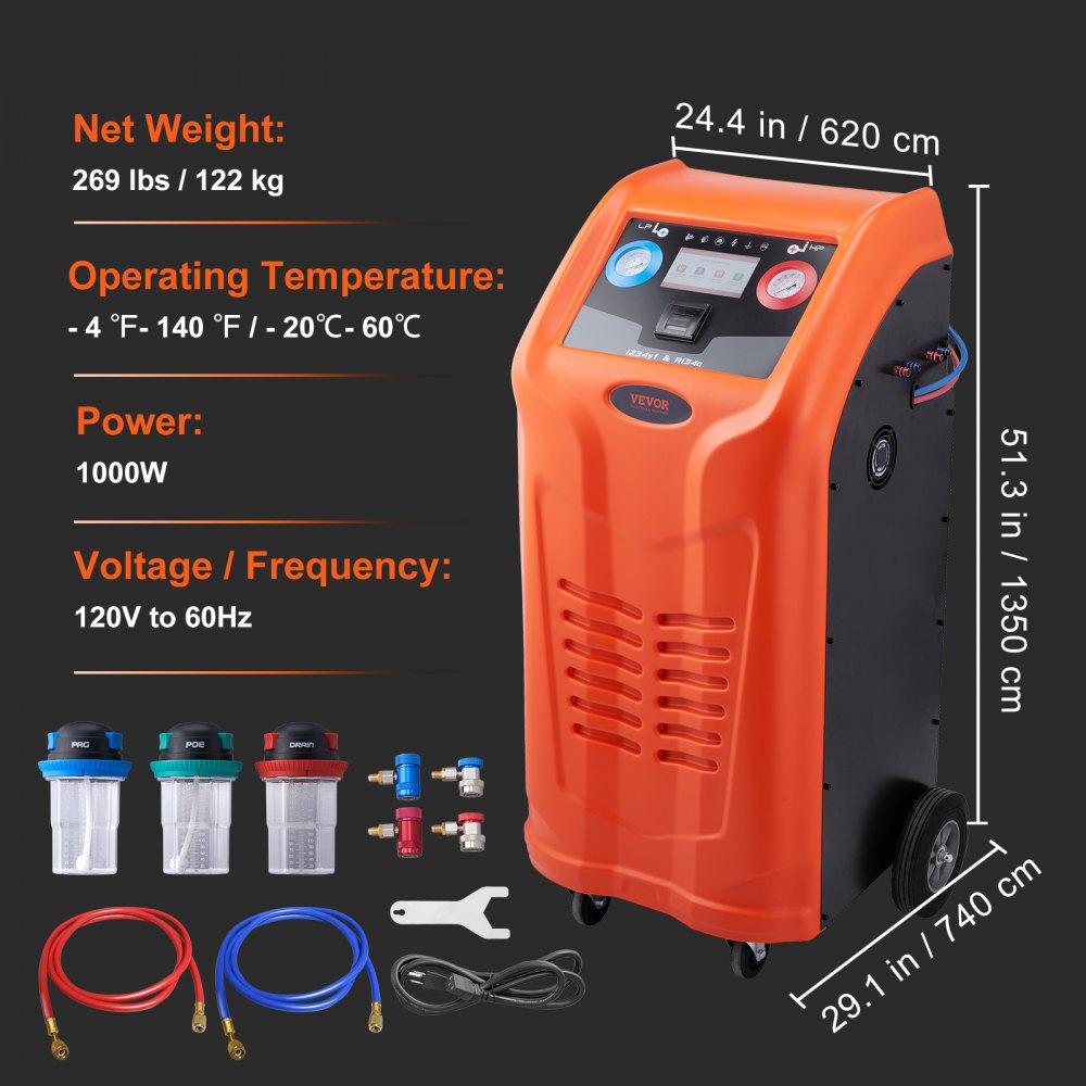 Fully Automatic Refrigerant Recovery Machine - Dual Cylinder AC Recovery Machine Kit Built in Compressor/Electronic Scale/Filter/Recovery Tank, Recovery Machine HVAC Only for R134A+R1234YF