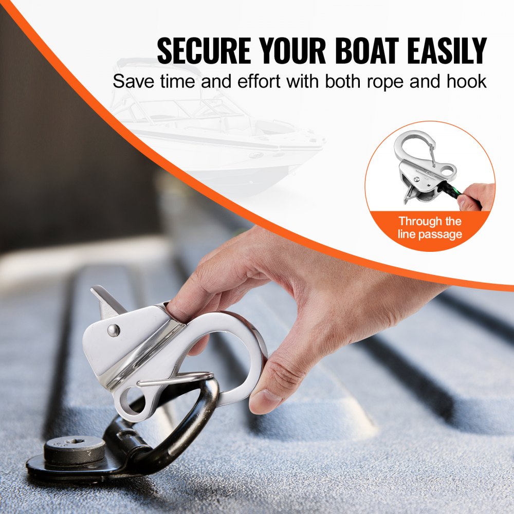 Boat Anchor Hook, 304 Stainless Steel Slide Anchor, Knotless Anchor System with Quick Release, Boat Anchor Hook Clips for 3/8" - 5/8" Boat Anchor Rope, Easy to Use, Holds 3700 LBS