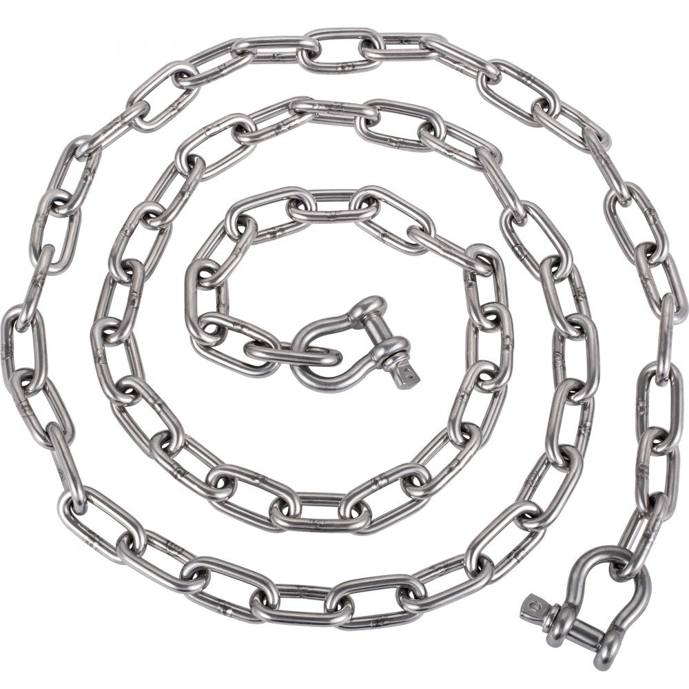 Anchor Chain, 10 ft x 5/16 in 316 Stainless Steel Chain, 3/8" Anchor Chain Shackle, 7120lbs Anchor Lead Chain Breaking Load, 9460lbs Anchor Chain Shackle Breaking Load, Anchor Chain for Boats