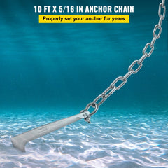 Anchor Chain, 10 ft x 5/16 in 316 Stainless Steel Chain, 3/8" Anchor Chain Shackle, 7120lbs Anchor Lead Chain Breaking Load, 9460lbs Anchor Chain Shackle Breaking Load, Anchor Chain for Boats