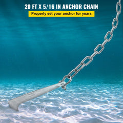 Anchor Chain, 20` x 5/16" 316 Stainless Steel Chain, 3/8" Anchor Chain Shackle, 7120lbs Anchor Lead Chain Breaking Load, 9460lbs Anchor Chain Shackle Breaking Load, Anchor Chain for Small Boats