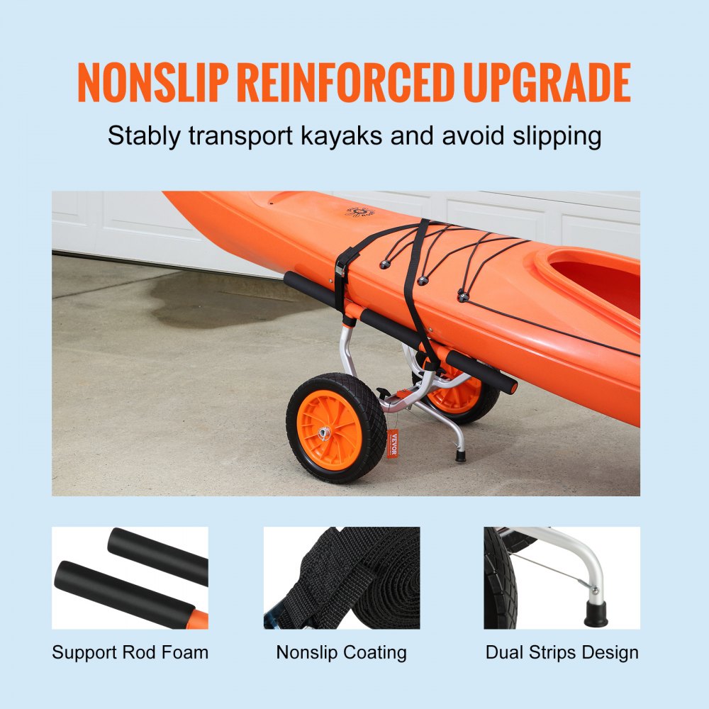 Heavy Duty Kayak Cart, 450lbs Load Capacity, Detachable Canoe Trolley Cart with 12`` Solid Tires, Adjustable Width & Nonslip Support Foot, for Kayaks Canoes Paddleboards Float Mats Jon Boats