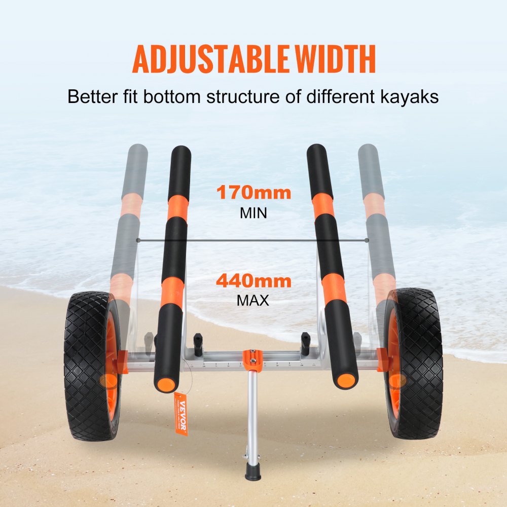 Heavy Duty Kayak Cart, 450lbs Load Capacity, Detachable Canoe Trolley Cart with 12`` Solid Tires, Adjustable Width & Nonslip Support Foot, for Kayaks Canoes Paddleboards Float Mats Jon Boats