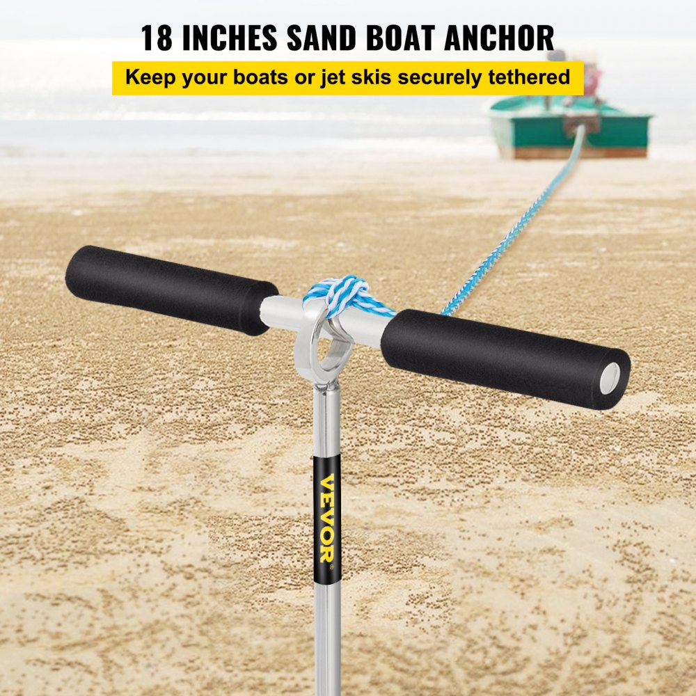 Sand Anchor, 18" Length Auger to The Beach and Sandbar, 316 Stainless Steel Screw Anchor w/Removable Handle, Bungee Line & Carry Bag, for Jet Ski PWC Pontoon Kayak