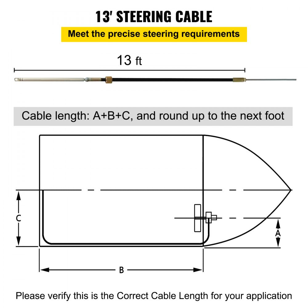 Outboard Boat Steering 13` Boat Steering Cable 13 Feet Outboard Steering kit 3/4`` Tapered Shaft for Boat Steering