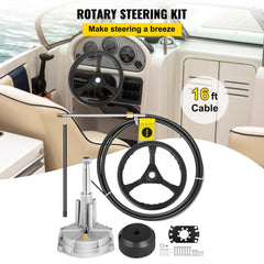 Outboard Steering System 16` Outboard Steering Kit 16 Feet Boat Steering Cable with 13" Wheel Durable Marine Steering System