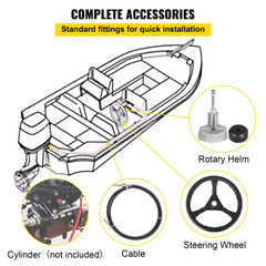 Outboard Steering System 16` Outboard Steering Kit 16 Feet Boat Steering Cable with 13" Wheel Durable Marine Steering System