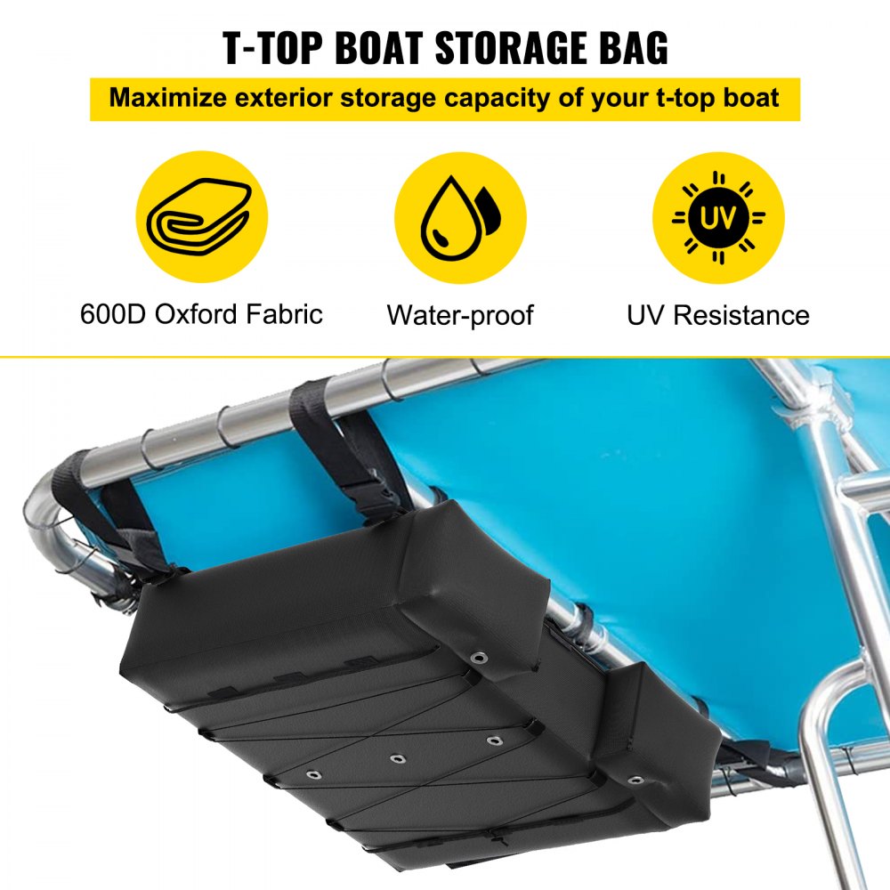 T-Top Storage Bag, for 4 Type II Life Jackets, w/ a Boat Trash Bag, 600D Oxford Fabric Life Vests Storage Bag for Most T-Top Boats, Bimini Tops and Pontoon Tops (Life Jackets not Included)