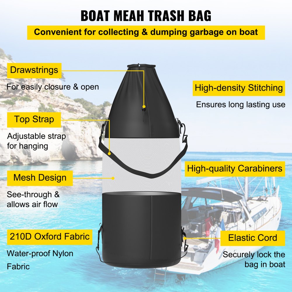 T-Top Storage Bag, for 4 Type II Life Jackets, w/ a Boat Trash Bag, 600D Oxford Fabric Life Vests Storage Bag for Most T-Top Boats, Bimini Tops and Pontoon Tops (Life Jackets not Included)