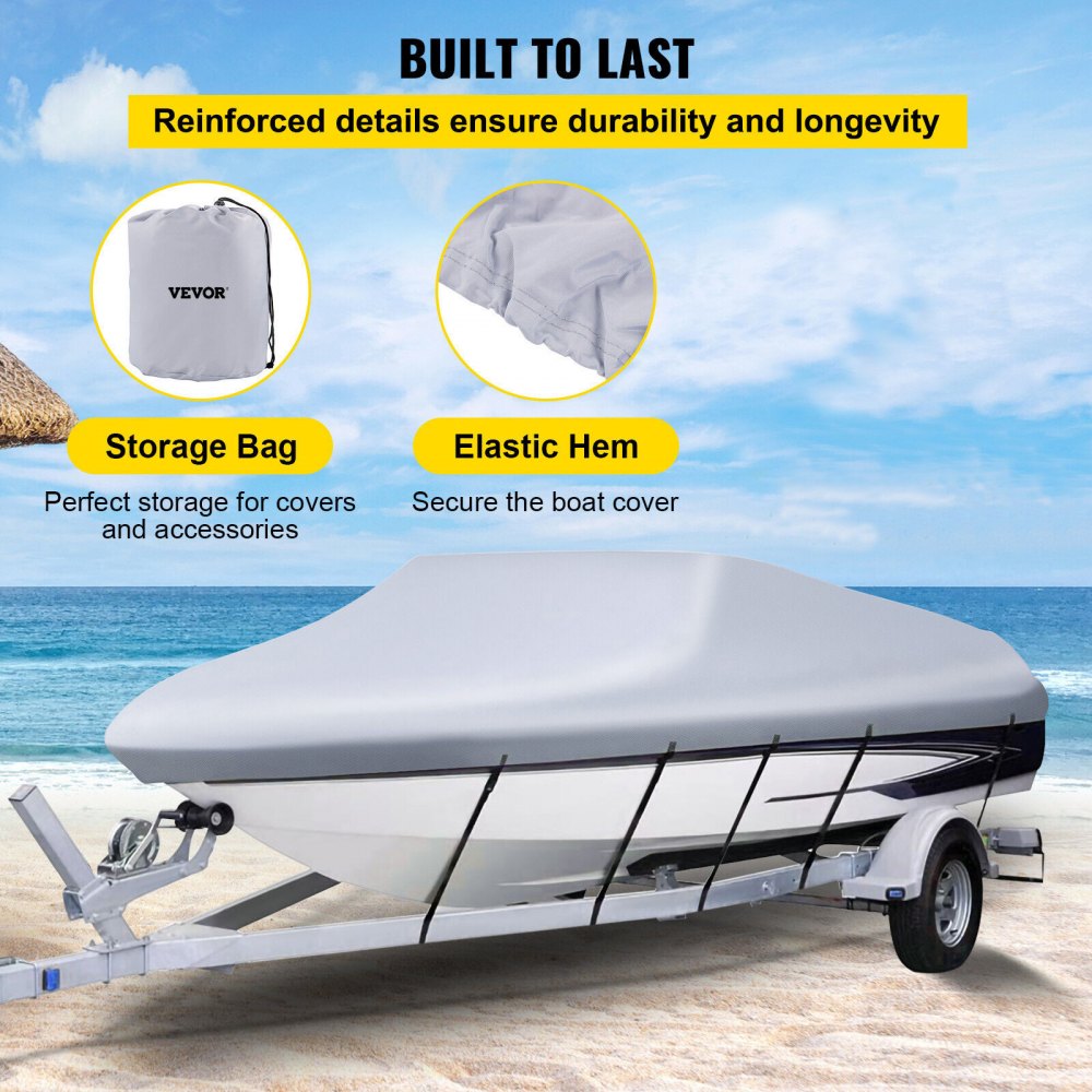 Waterproof Boat Cover, 20`-22` Trailerable Boat Cover, Beam Width up to 106" v Hull Cover Heavy Duty 210D Marine Grade Polyester Mooring Cover for Fits V-Hull Boat with 5 Tightening Straps