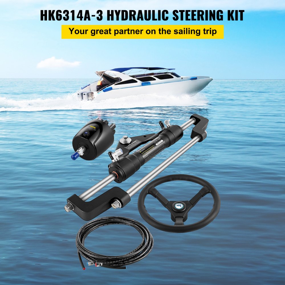 Hydraulic Boat Steering Kit, 300HP Hydraulic Steering Kit Helm Pump, Hydraulic Outboard Steeing Kit with 14 Feet Hydraulic Steering Hose for Boat Steering System