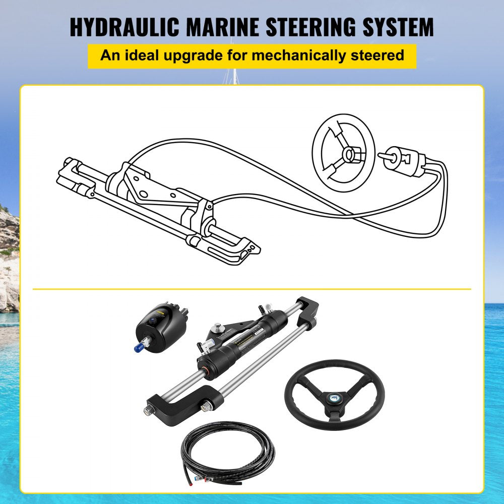 Hydraulic Boat Steering Kit, 300HP Hydraulic Steering Kit Helm Pump, Hydraulic Outboard Steeing Kit with 14 Feet Hydraulic Steering Hose for Boat Steering System