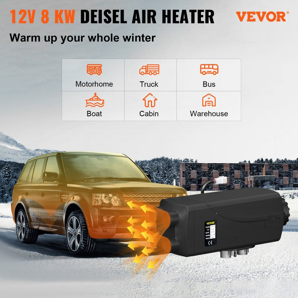 8KW Diesel Air Heater Muffler Diesel Heater 12V 10L Tank Diesel Parking Heater 8000W with Lcd Monitor for Boat Bus RV and Trailer, 8KW 12V 10L