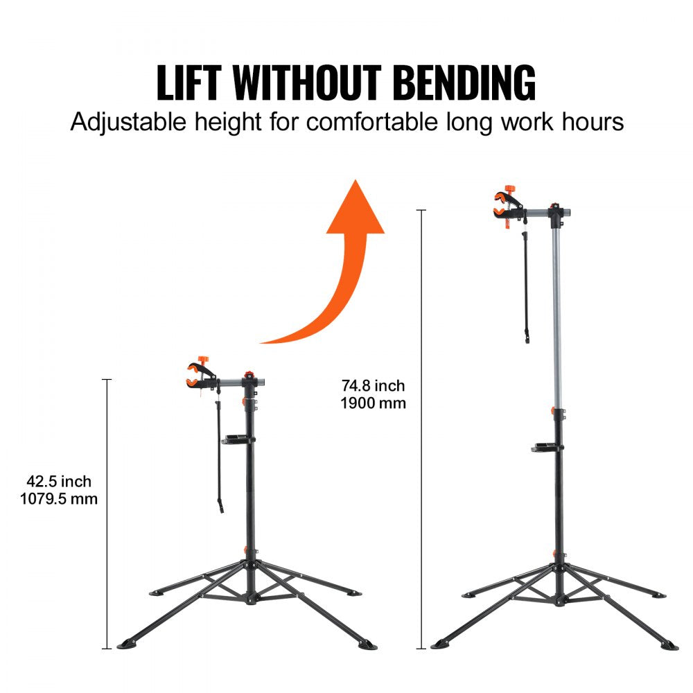 Bike Repair Stand, 80 lbs Heavy-duty Steel Bicycle Repair Stand, Adjustable Height Bike Maintenance Workstand with Magnetic Tool Tray Telescopic Arm, Foldable Bike Work Stand