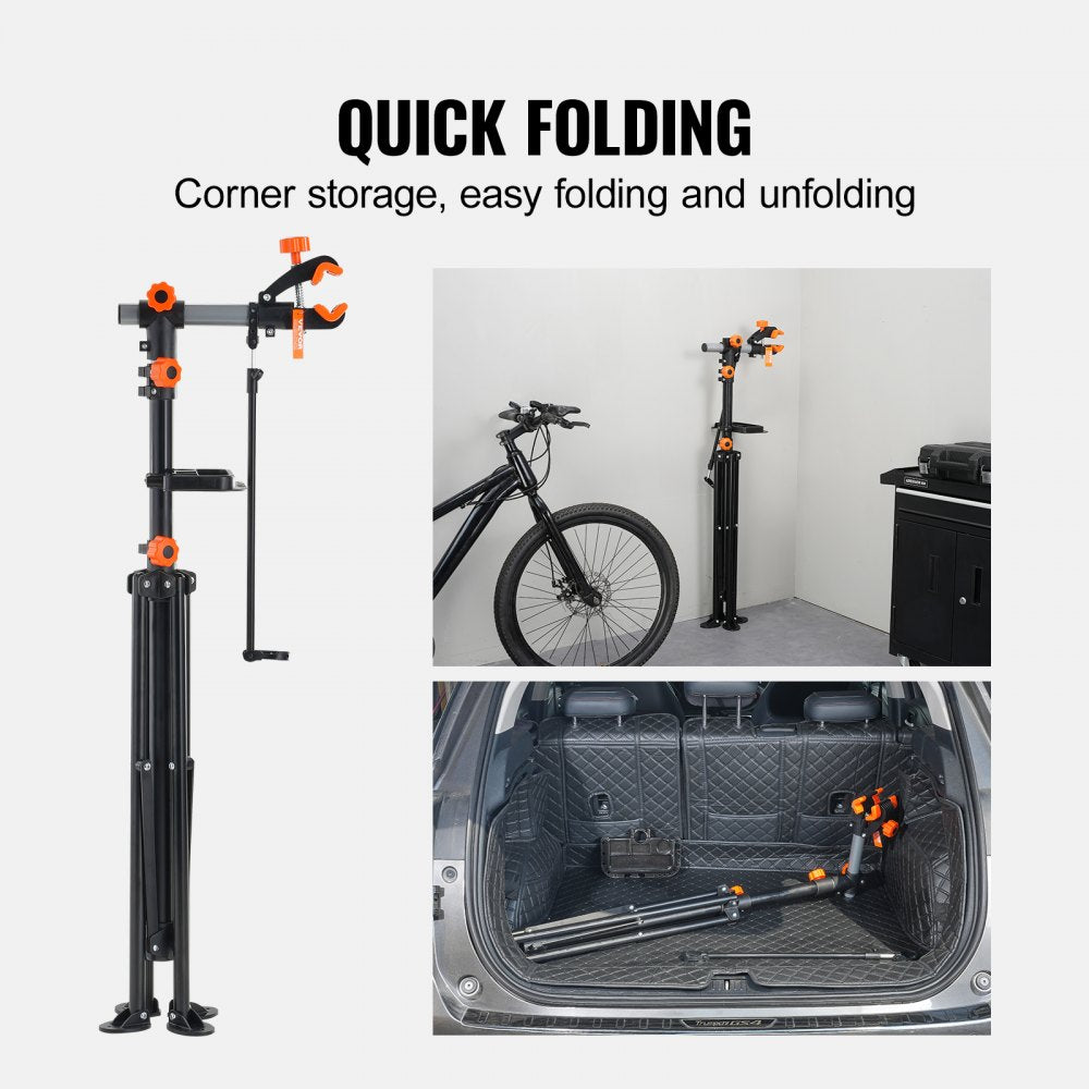 Bike Repair Stand, 80 lbs Heavy-duty Steel Bicycle Repair Stand, Adjustable Height Bike Maintenance Workstand with Magnetic Tool Tray Telescopic Arm, Foldable Bike Work Stand