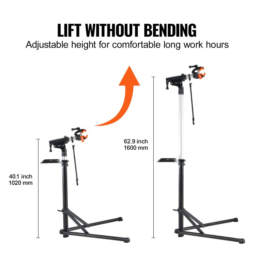 Bike Repair Stand, 66 lbs Heavy-duty Aluminum Bicycle Repair Stand, Adjustable Height Bike Maintenance Workstand with Magnetic Tool Tray Telescopic Arm, Foldable Bike Work Stand