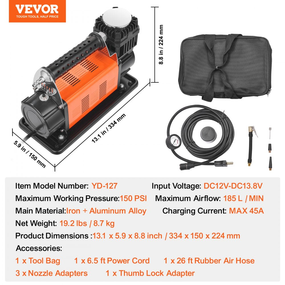 Heavy Duty Air Compressor 7.06CFM 150PSI Portable Tire Inflator Air Pump