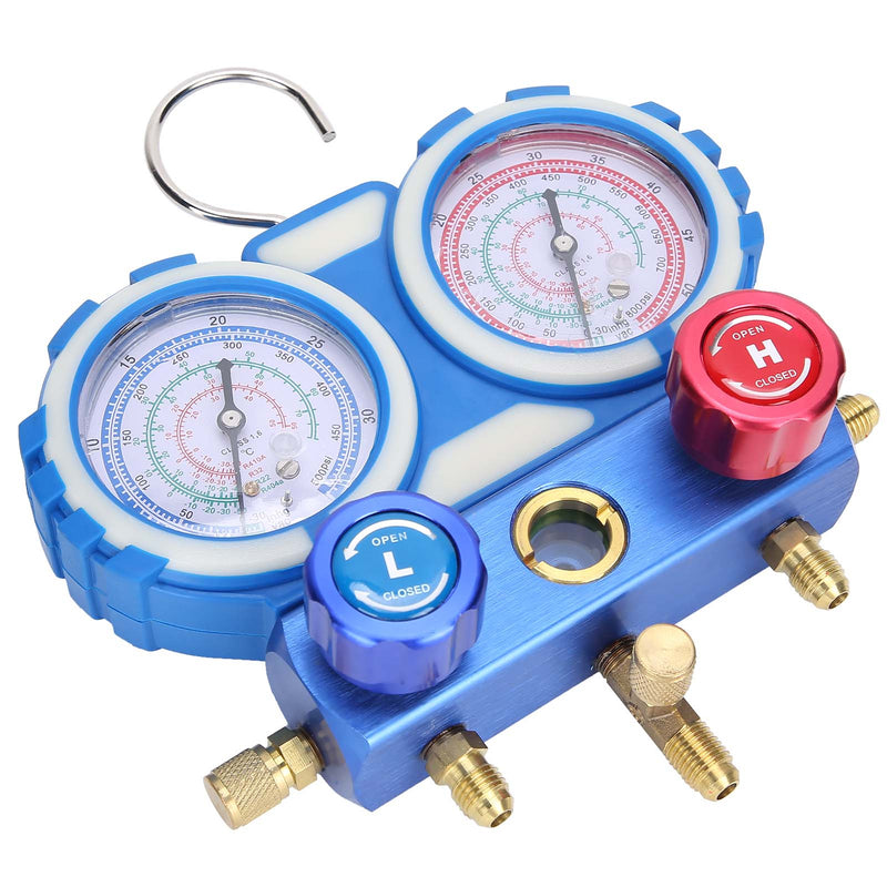 Fluoridation Refilling Dual Gauge Valve Accessory Refrigerant Charging Valve with 1.5m Hoses Blue