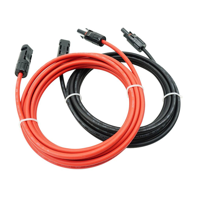 20FT Solar Extension Cable 10AWG with Female and Male Connector + Adaptor Pair, Red and Black Wires for Easy Installation and Connection