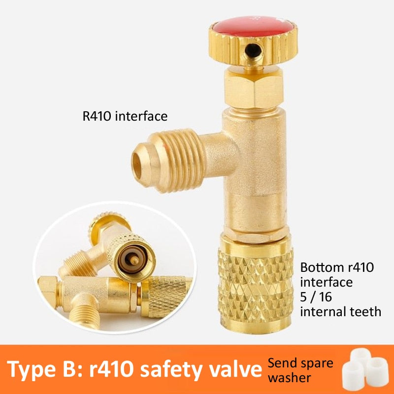 Air Conditioning Refrigerant Safety Valve R410A R22 1/4 " Refrigeration Charging Safety Liquid Adapter Hand Tool Parts