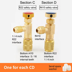 Air Conditioning Refrigerant Safety Valve R410A R22 1/4 " Refrigeration Charging Safety Liquid Adapter Hand Tool Parts