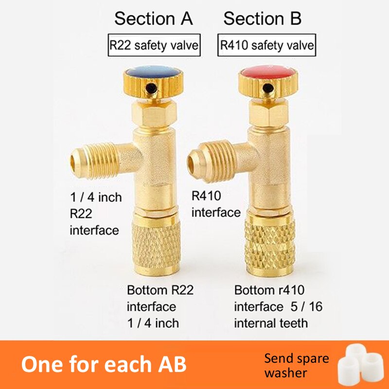 Air Conditioning Refrigerant Safety Valve R410A R22 1/4 " Refrigeration Charging Safety Liquid Adapter Hand Tool Parts