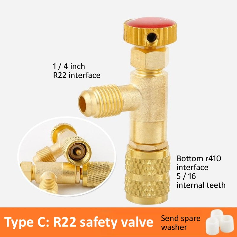 Air Conditioning Refrigerant Safety Valve R410A R22 1/4 " Refrigeration Charging Safety Liquid Adapter Hand Tool Parts