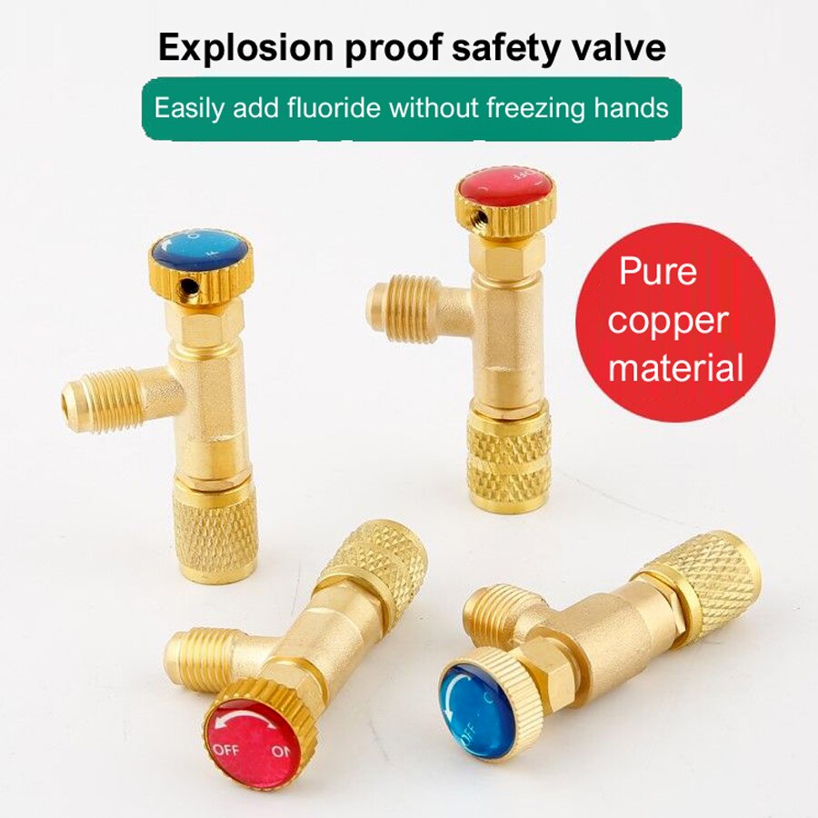 Air Conditioning Refrigerant Safety Valve R410A R22 1/4 " Refrigeration Charging Safety Liquid Adapter Hand Tool Parts