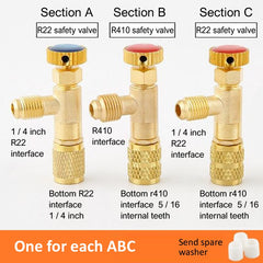 Air Conditioning Refrigerant Safety Valve R410A R22 1/4 " Refrigeration Charging Safety Liquid Adapter Hand Tool Parts