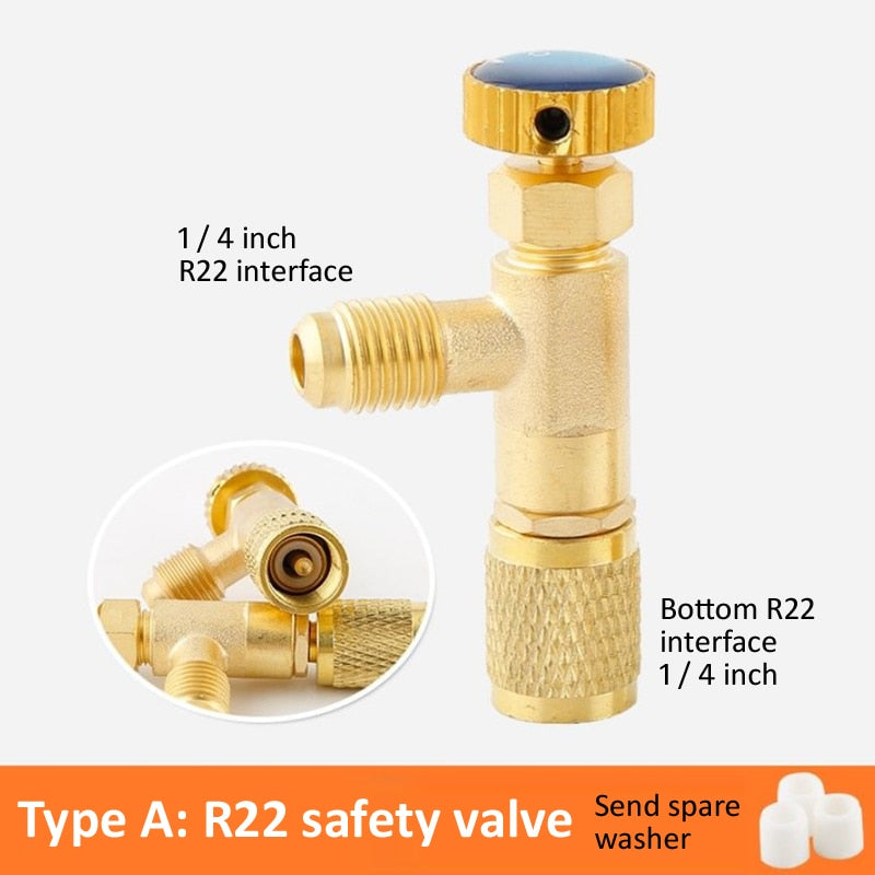 Air Conditioning Refrigerant Safety Valve R410A R22 1/4 " Refrigeration Charging Safety Liquid Adapter Hand Tool Parts