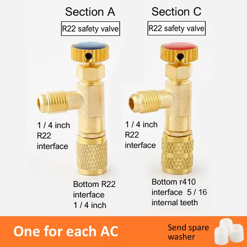 Air Conditioning Refrigerant Safety Valve R410A R22 1/4 " Refrigeration Charging Safety Liquid Adapter Hand Tool Parts