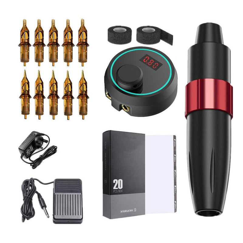 Professional Rotary Tattoo Machine Pen Set - Complete Tattoo Equipment with Power Supply, Cartridges, Needles and Accessories for High Precision Tattooing by Advanced Motor Technology