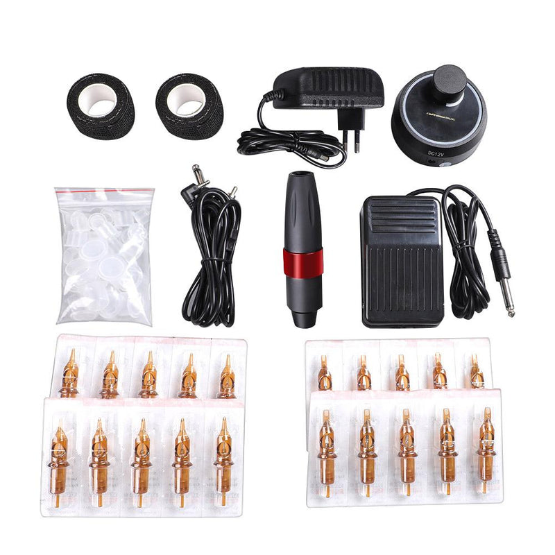 Professional Rotary Tattoo Machine Pen Set - Complete Tattoo Equipment with Power Supply, Cartridges, Needles and Accessories for High Precision Tattooing by Advanced Motor Technology